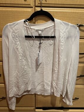 kathy ireland White Open-Front Embroidered Cardigan